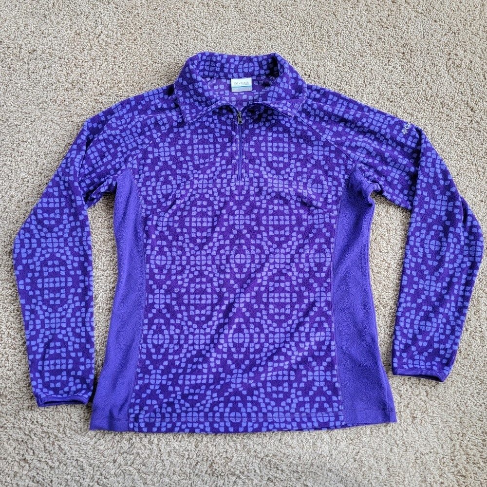 Columbia Quarter Zip Purple Blue Pattern Long Sleeve Fleece - Size Large - EUC!